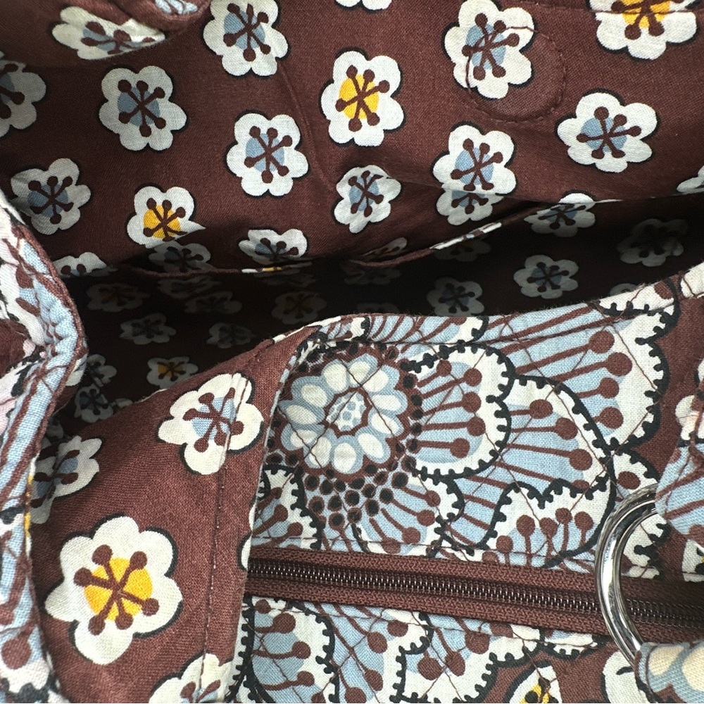 Vera Bradley Slate Blooms Large Hobo Shoulder Bag Brown White Blue Yellow Purse - Picture 11 of 13